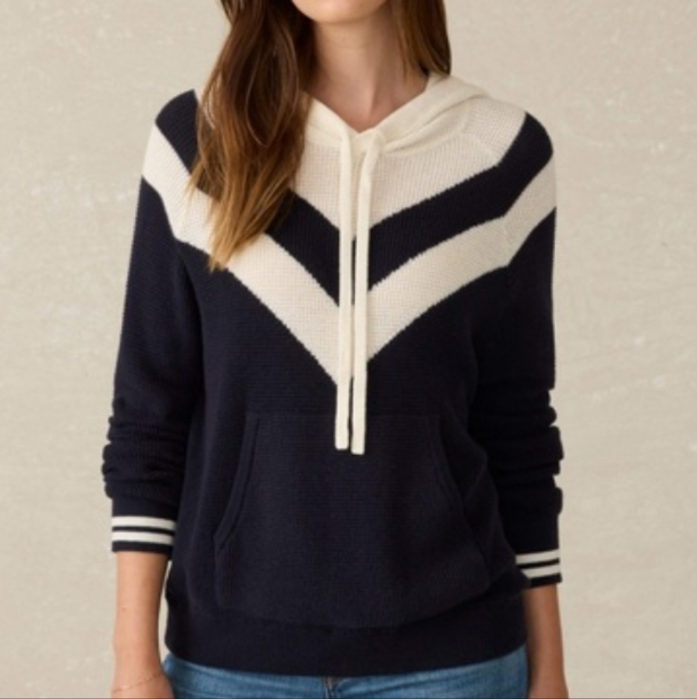 FAHERTY Throwback Waffle Hoodie Navy and White Size Small Cotton Cashmere